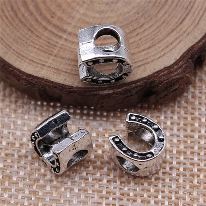 Horseshoe Metal Beads 10mm Large Hole Antique Alloy 50pcs
