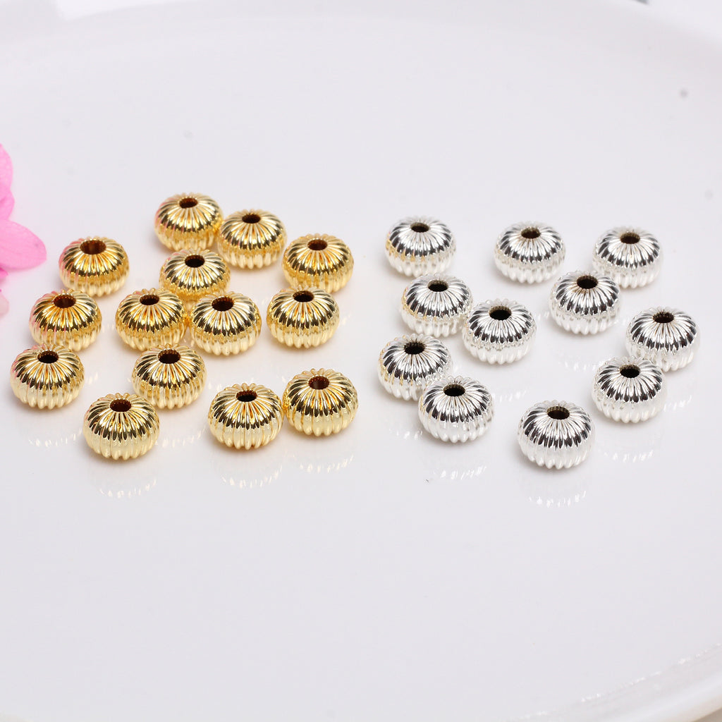 Brass Flat Pumpkin Striped Metal Beads 4-8mm Antique Gold Tone 100pcs 4