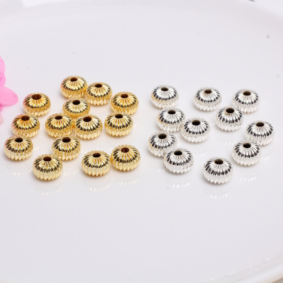 Brass Flat Pumpkin Striped Metal Beads 4-8mm Antique Gold Tone 100pcs 4