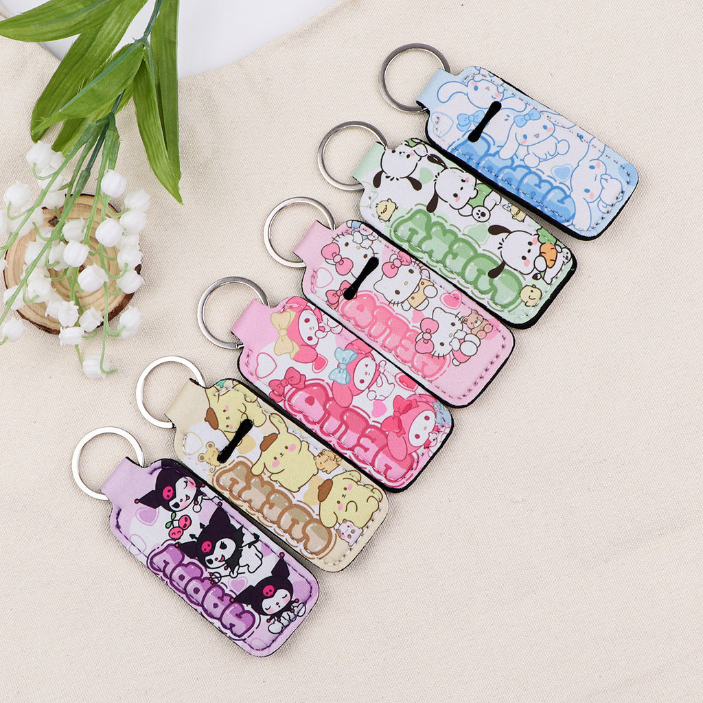 Neoprene Chapstick Holder Keychain Sanri Pattern Kawaii Animal 3pcs