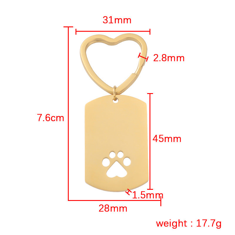 Stainless Steel Dog Claw Keychain with Heart Ring and Paw Cutout 5