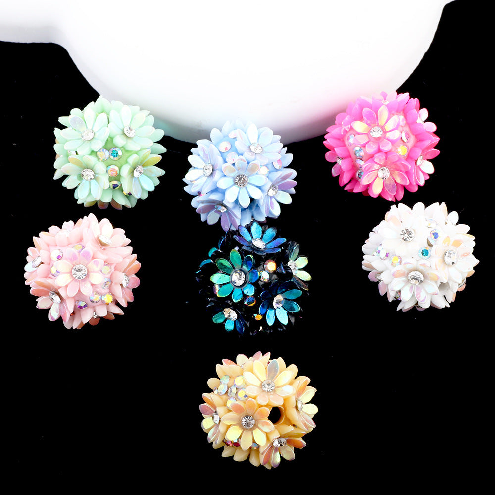 Flower Cluster Clay Beads 20mm Colorful Pastel Rhinestone 6pcs 4