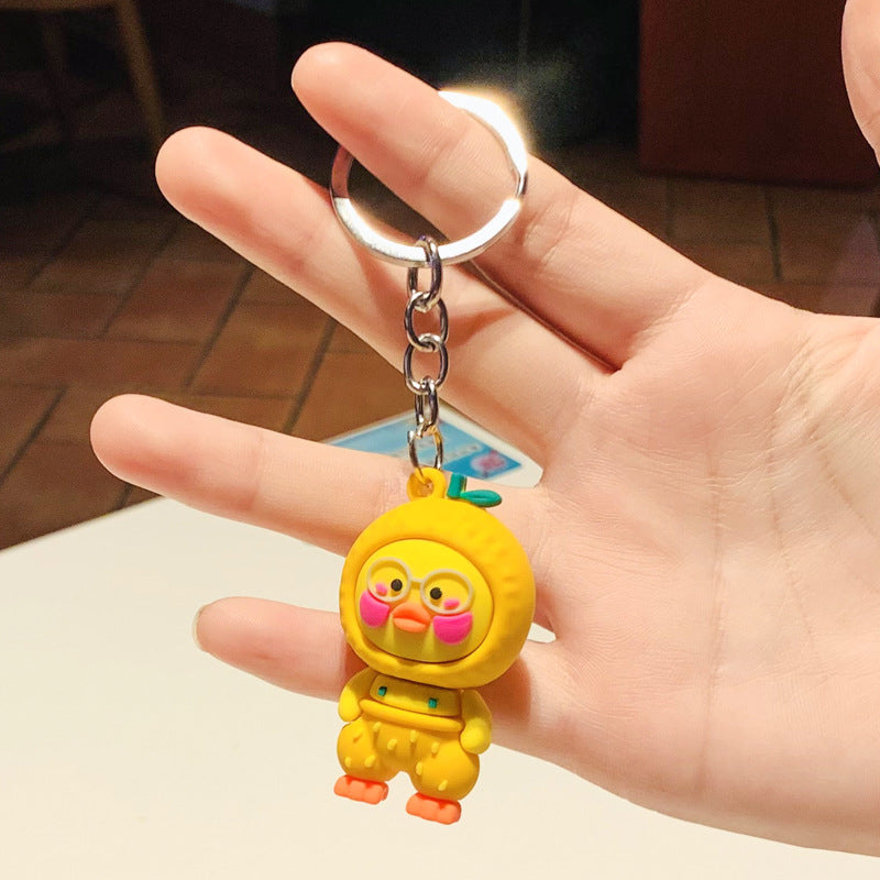 Silicone Fruit Theme Cartoon Duck Keychain Vibrant Colors 10
