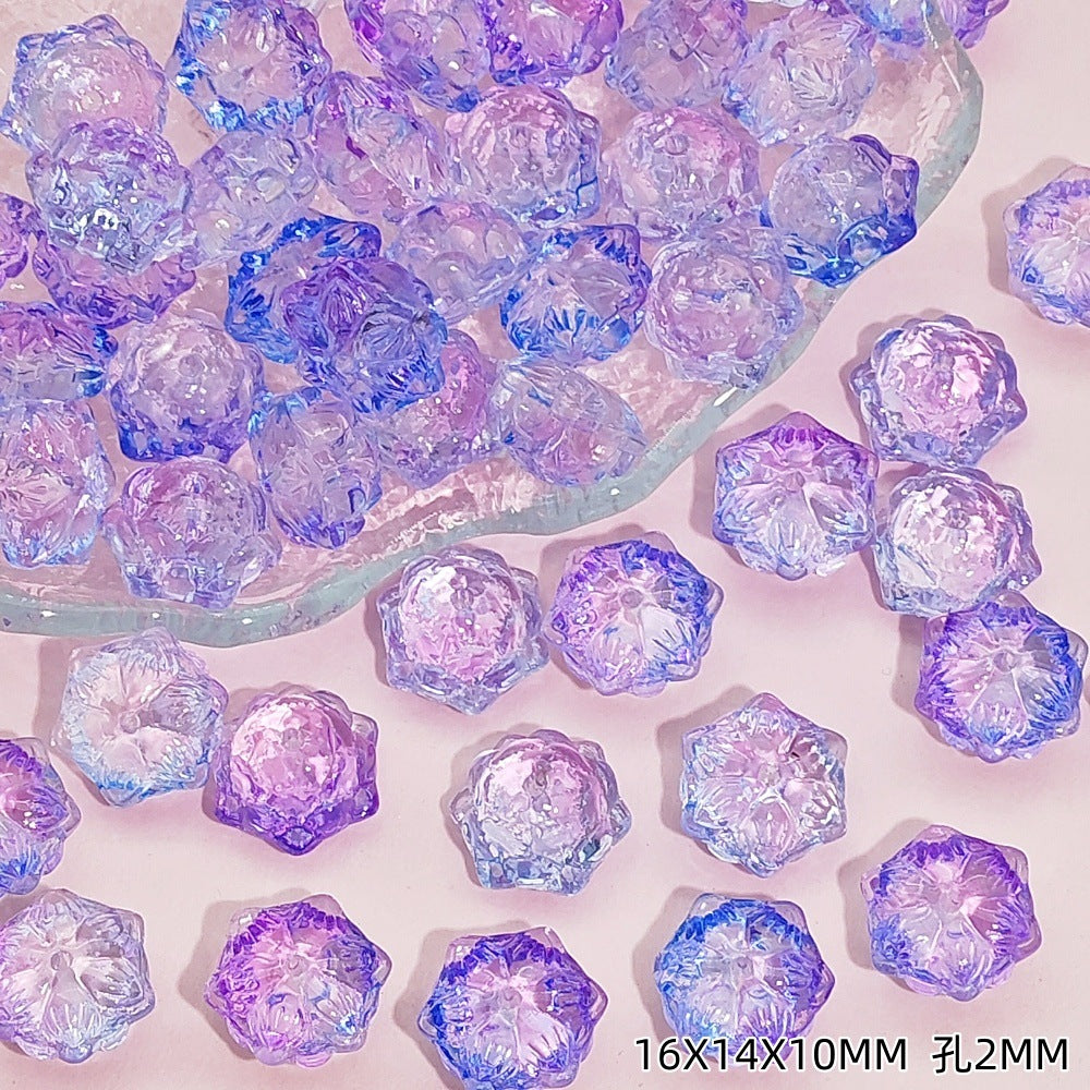 Tiny Flower Glass Beads 16mm Clear Translucent Mixed Colors 50pcs 17