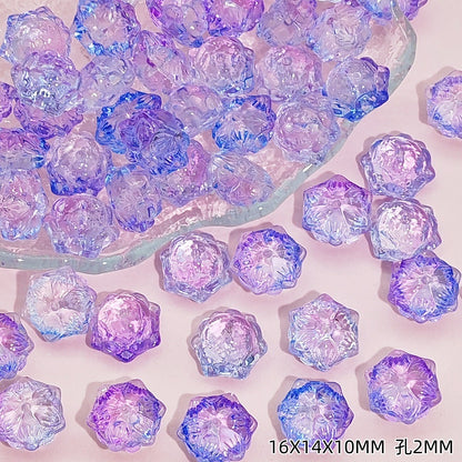 Tiny Flower Glass Beads 16mm Clear Translucent Mixed Colors 50pcs 17