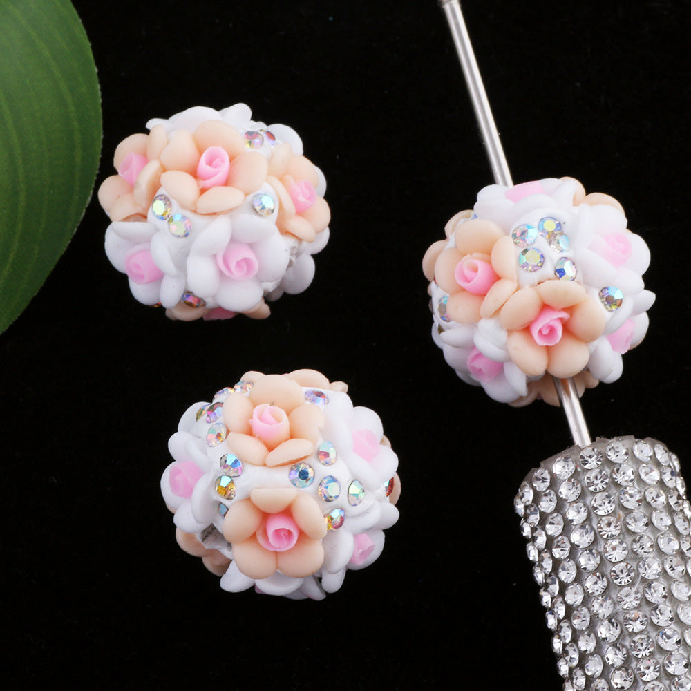 Rhinestone Flower Clay Beads 21mm Pastel Multicolor 10pcs 7
