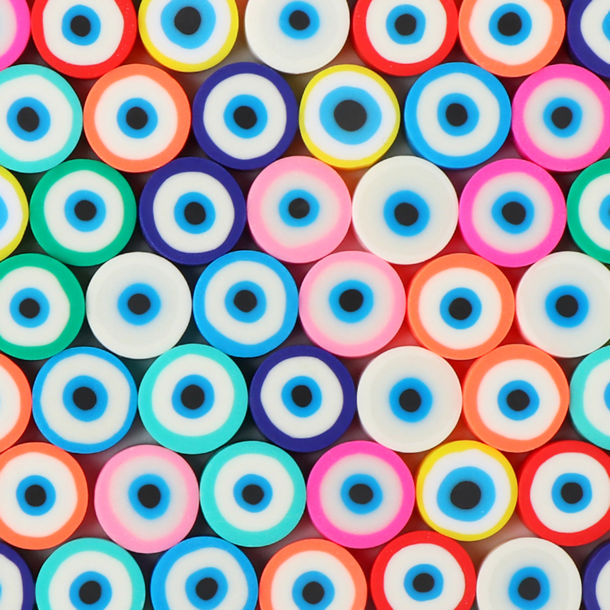 Flat Clay Beads 10mm Evil Eye Polymer Bright Mixed Colors 100pcs 16