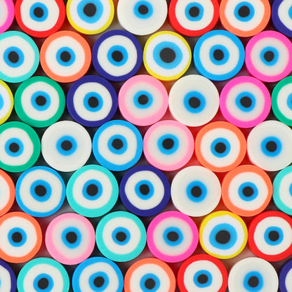 Flat Clay Beads 10mm Evil Eye Polymer Bright Mixed Colors 100pcs 16