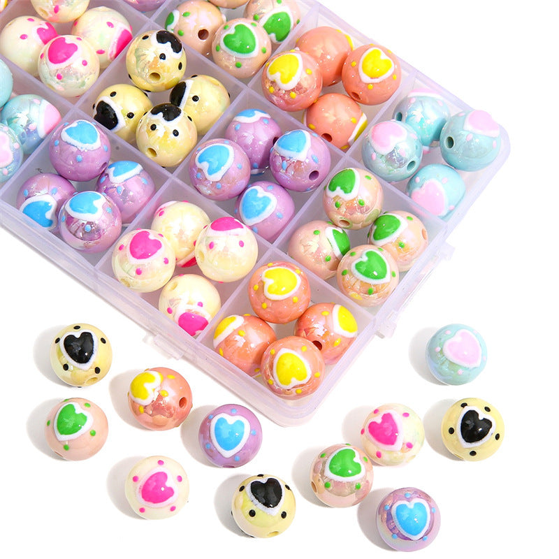 Painted Heart Acrylic Beads 16mm Glossy Bold Colors 4pcs 4
