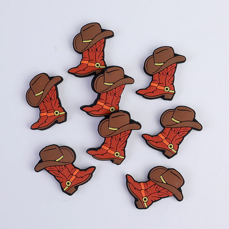 Silicone Focal Beads Brown Cowboy Boots With Hat Cowboy Boots 20pcs