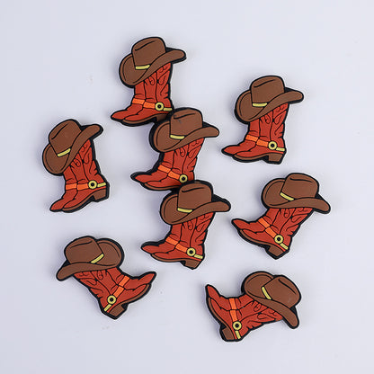 Silicone Focal Beads Brown Cowboy Boots With Hat Cowboy Boots 20pcs