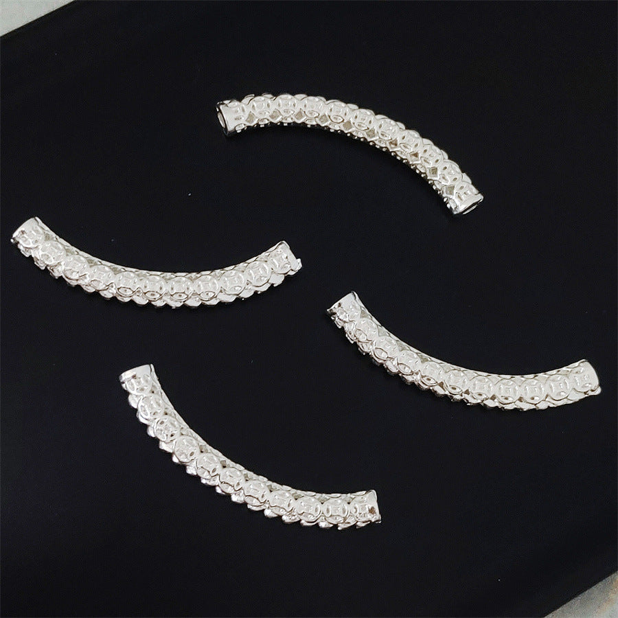 Tube Metal Beads 35mm Ancient Coins Pattern Curved 30pcs 2