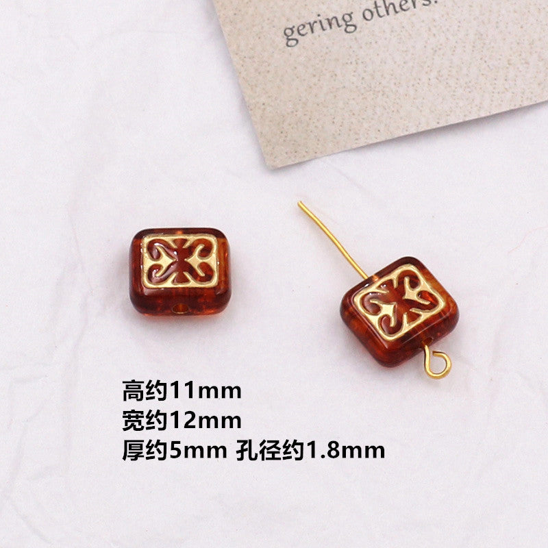 Vintage Amber Transparent Gilded Plum Blossom Acrylic Beads 10pcs 25
