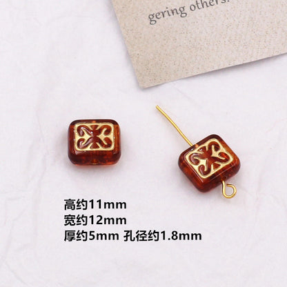 Vintage Amber Transparent Gilded Plum Blossom Acrylic Beads 10pcs 25