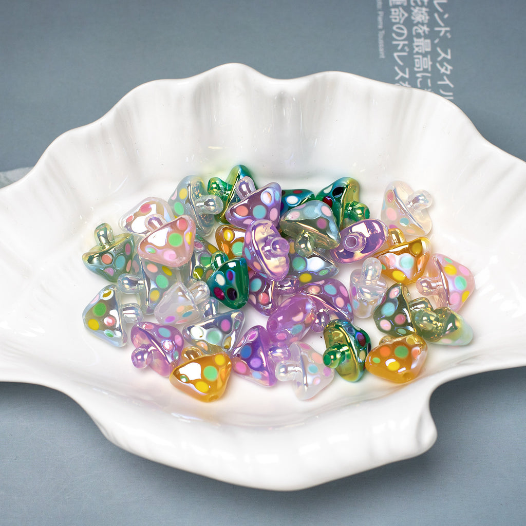Glow In The Dark Mushroom Resin Beads 17mm Polka Dotted 20pcs 6