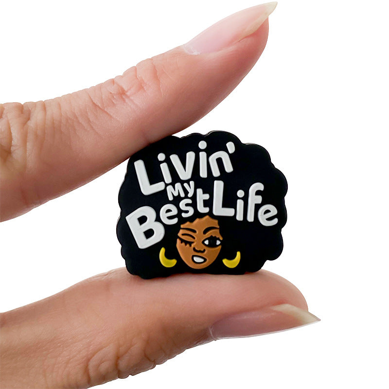 Silicone Focal Beads Negro Girl Winking Afro Hair Livin My Best Life 20pcs 4