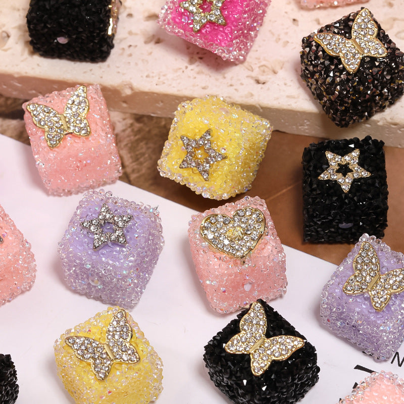 Butterfly Pentagram Cube Rhinestone Beads 22mm Vibrant Metal Embellished 5pcs 4
