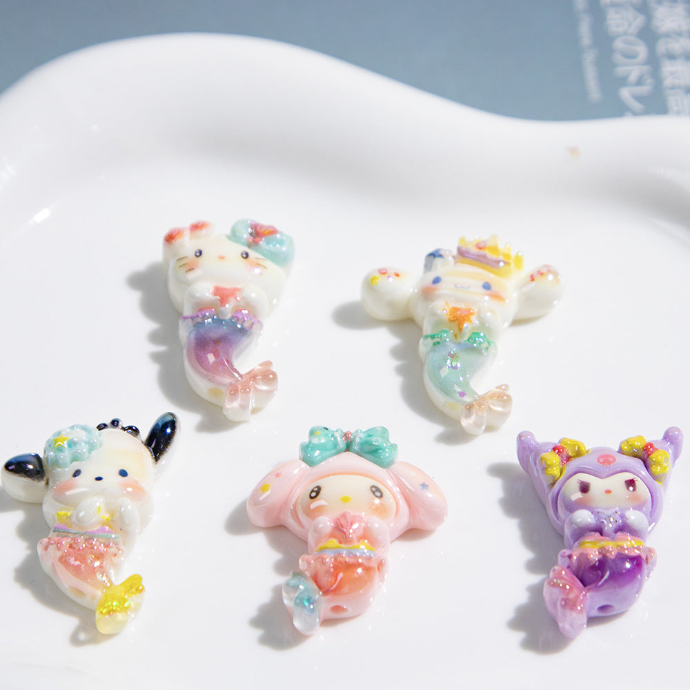Plating Mermaid Resin Beads Whimsical Pastel Fantasy 20pcs 3