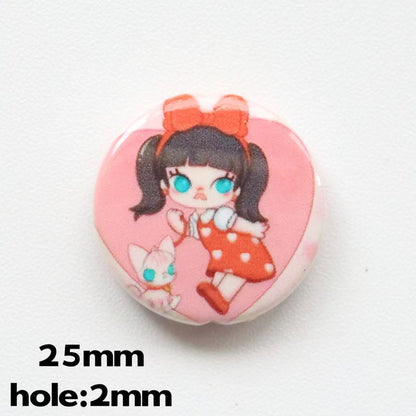 Flat Pop Art Acrylic Beads 25mm Printed Character Design 20pcs 7