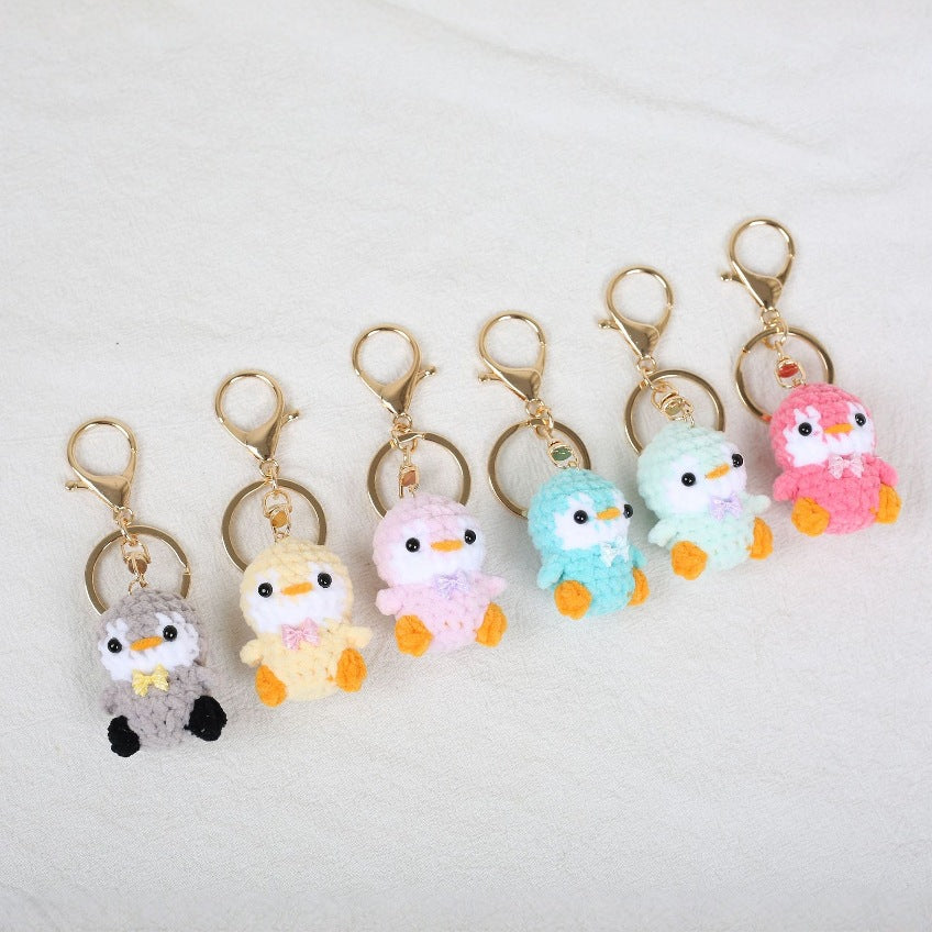 Crochet Penguin Keychain Pastel Colors with Bow Tie 1pc