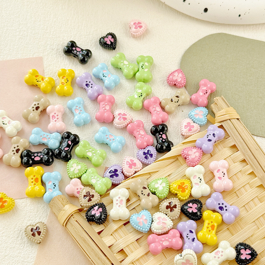 Bone and Heart Metal Beads 15mm and 10mm Baking Painted Alloy 10pcs 3