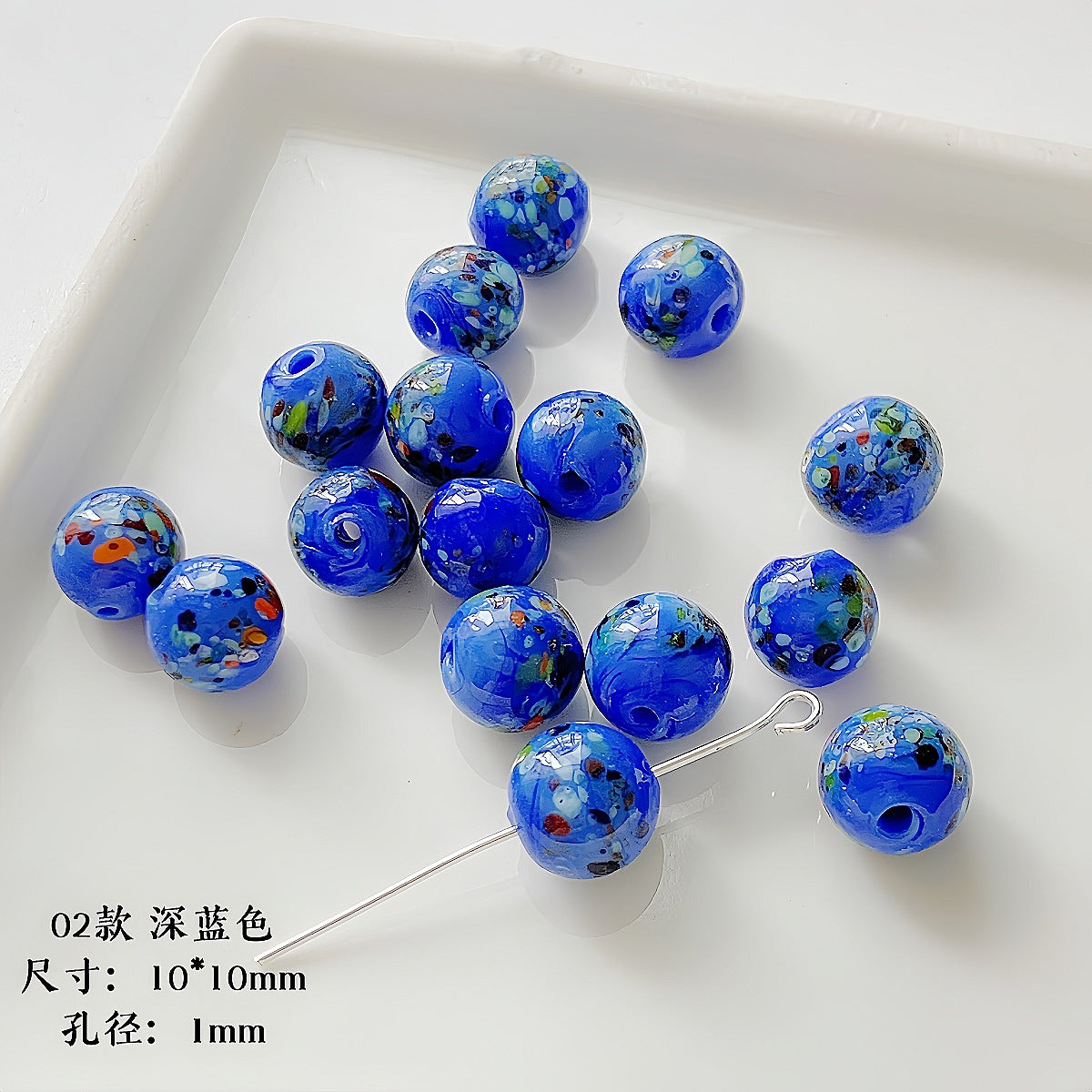 Lampwork Glass Beads Round 10mm Handmade Colorful Confetti 5pcs 4