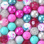 Bubblegum Beads 20mm Rose Red Blue Glitter Pearl Chunky Mix 50pcs 2