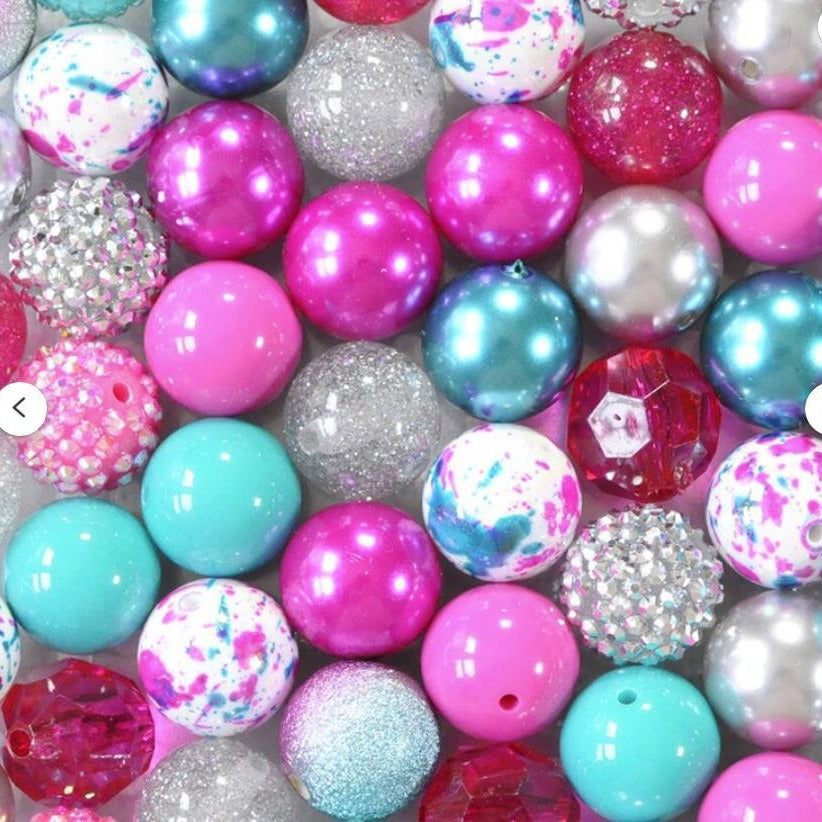Bubblegum Beads 20mm Rose Red Blue Glitter Pearl Chunky Mix 50pcs 2