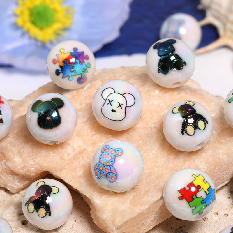Plating Bearbrick Acrylic Beads 16mm Glossy Jigsaw Pattern 50pcs