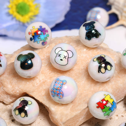 Plating Bearbrick Acrylic Beads 16mm Glossy Jigsaw Pattern 50pcs