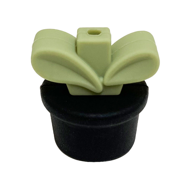 Silicone 3D Focal Beads Flowerpot Grass With Leaf Cluster 20pcs 25