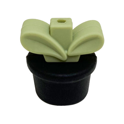 Silicone 3D Focal Beads Flowerpot Grass With Leaf Cluster 20pcs 25