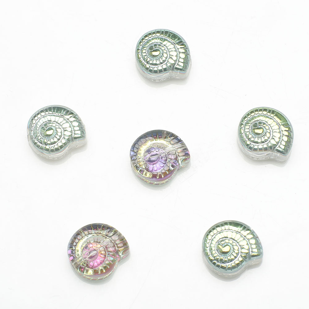Electroplated Flat Spiral Shell Glass Beads 12mm Iridescent 30pcs 18