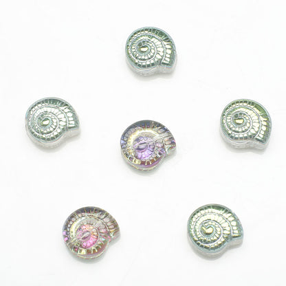 Electroplated Flat Spiral Shell Glass Beads 12mm Iridescent 30pcs 18