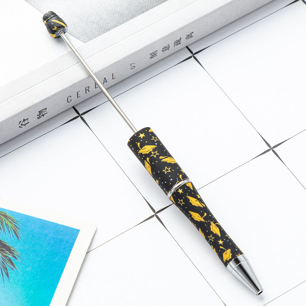 Beadable Pen Plastic Black Barrel Golden Caps Printed Graduation 5