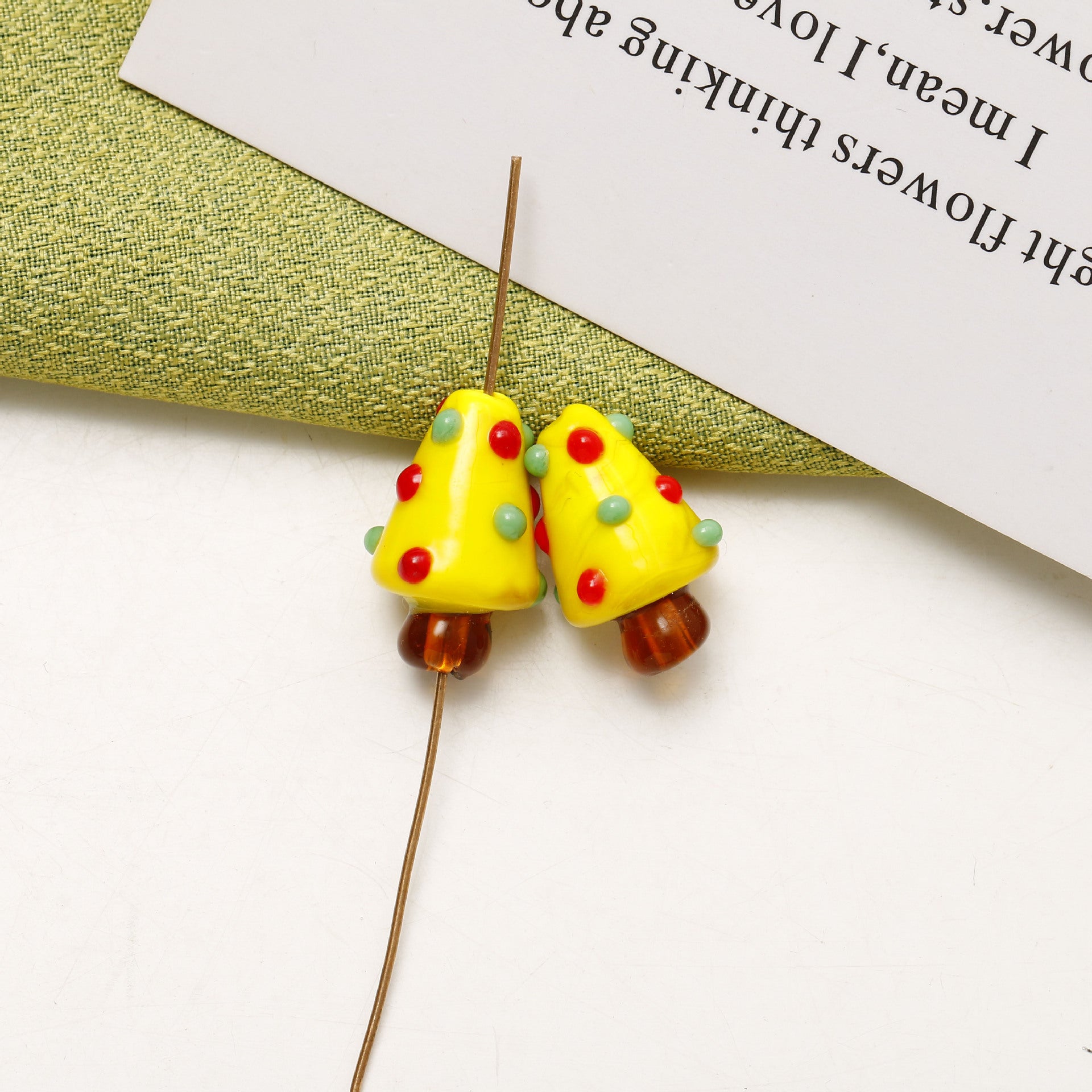 Hand Painted Polka Dot Christmas Tree Lampwork Glass Beads 19mm 4pcs 7