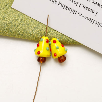 Hand Painted Polka Dot Christmas Tree Lampwork Glass Beads 19mm 4pcs 7