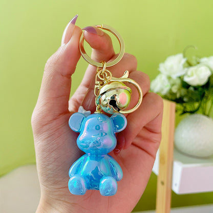 Candy Bear Keychain Metal Electroplated Glossy Finish with Gold Bell 8
