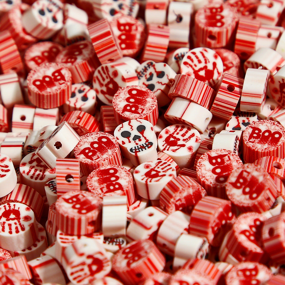 Halloween Flat Clay Beads 6mm Skull Bloody Hands BOO Design 100pcs 6