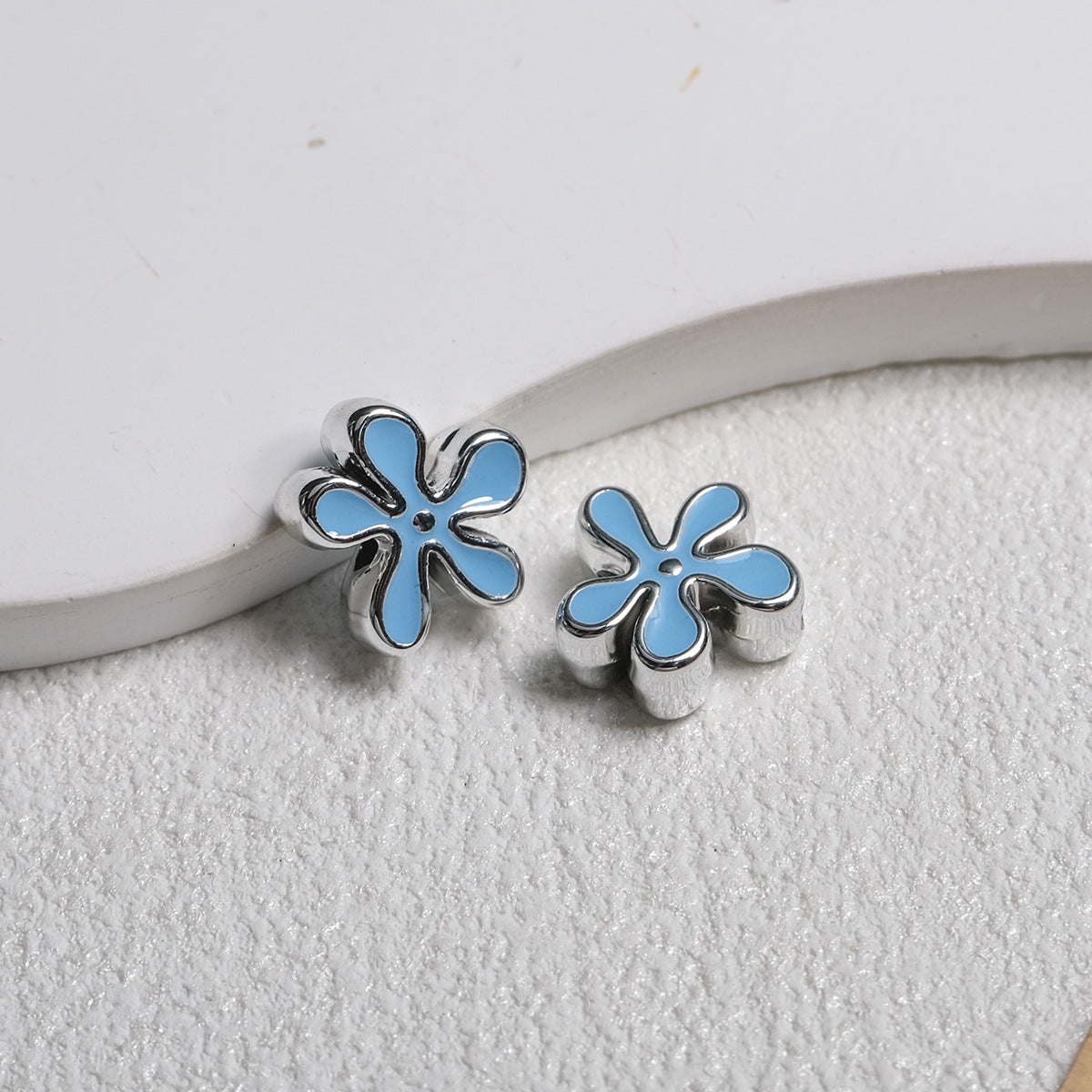 Irregular Flower Acrylic Beads 14mm Silver Enamel Mixed Colors 50pcs 11