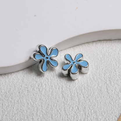 Irregular Flower Acrylic Beads 14mm Silver Enamel Mixed Colors 50pcs 11