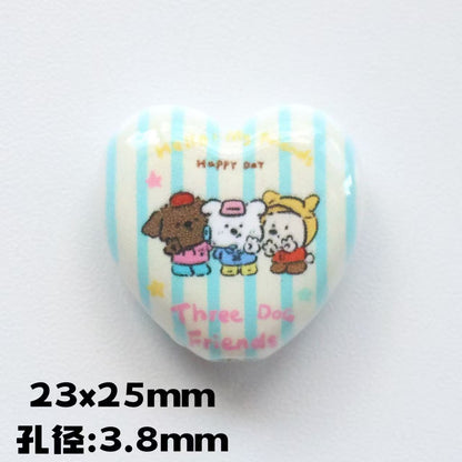 Cheerful Animal Printed Heart Acrylic Beads 25mm 20pcs 7