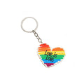 Wooden Rainbow Heart Keychain Love is Love Natural Texture