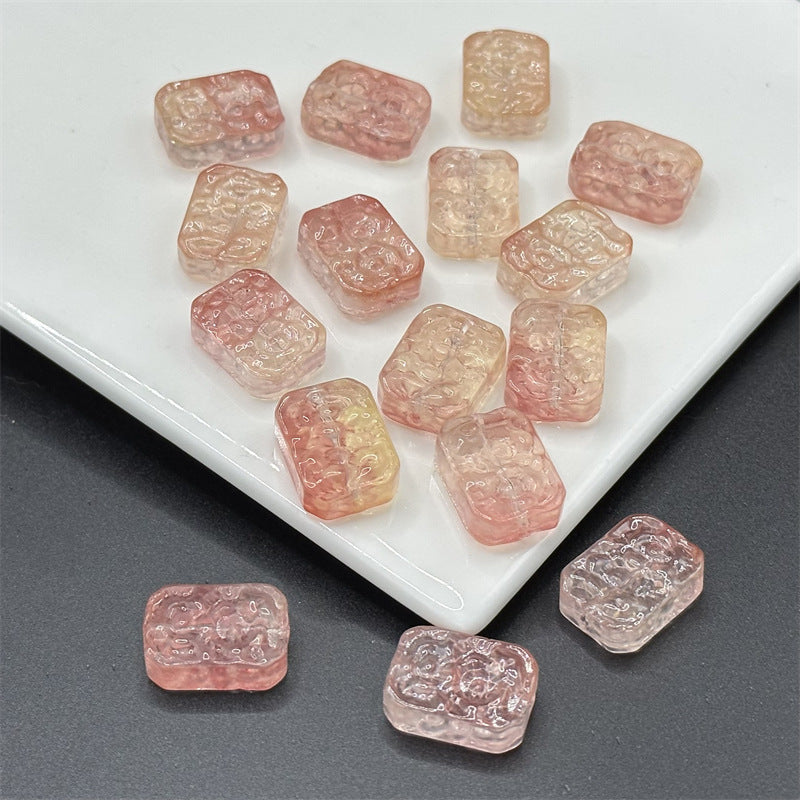 Square Glass Beads 13x23mm Transparent Electroplated Pastel 100pcs 11