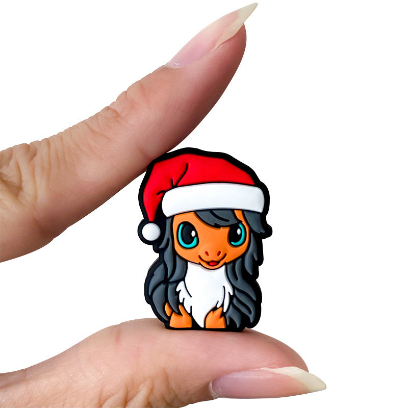 Silicone Focal Beads Christmas Pony Wearing Santa Hat 20pcs 5
