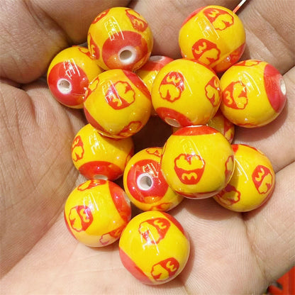 Painted Round Acrylic Beads 16mm McDonald Hamburger Design 100pcs 7