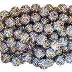 Plated Bubblegum Beads 20mm Rugby Pattern Brown with Rhinestones 10pcs 2