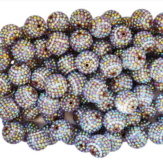 Plated Bubblegum Beads 20mm Rugby Pattern Brown with Rhinestones 10pcs 2