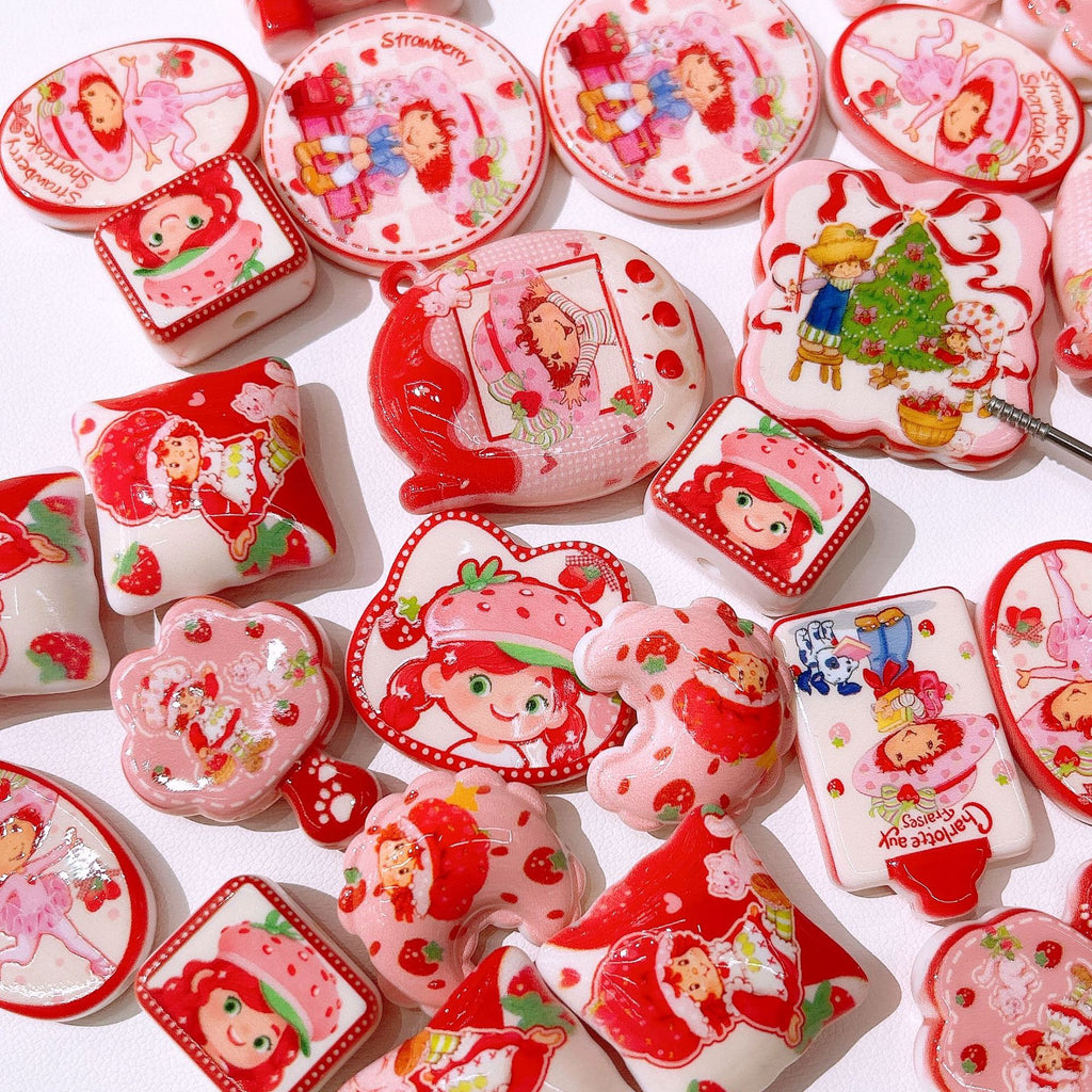 Strawberry Shortcake Acrylic Flat Beads Mixed Colors 50pcs 6
