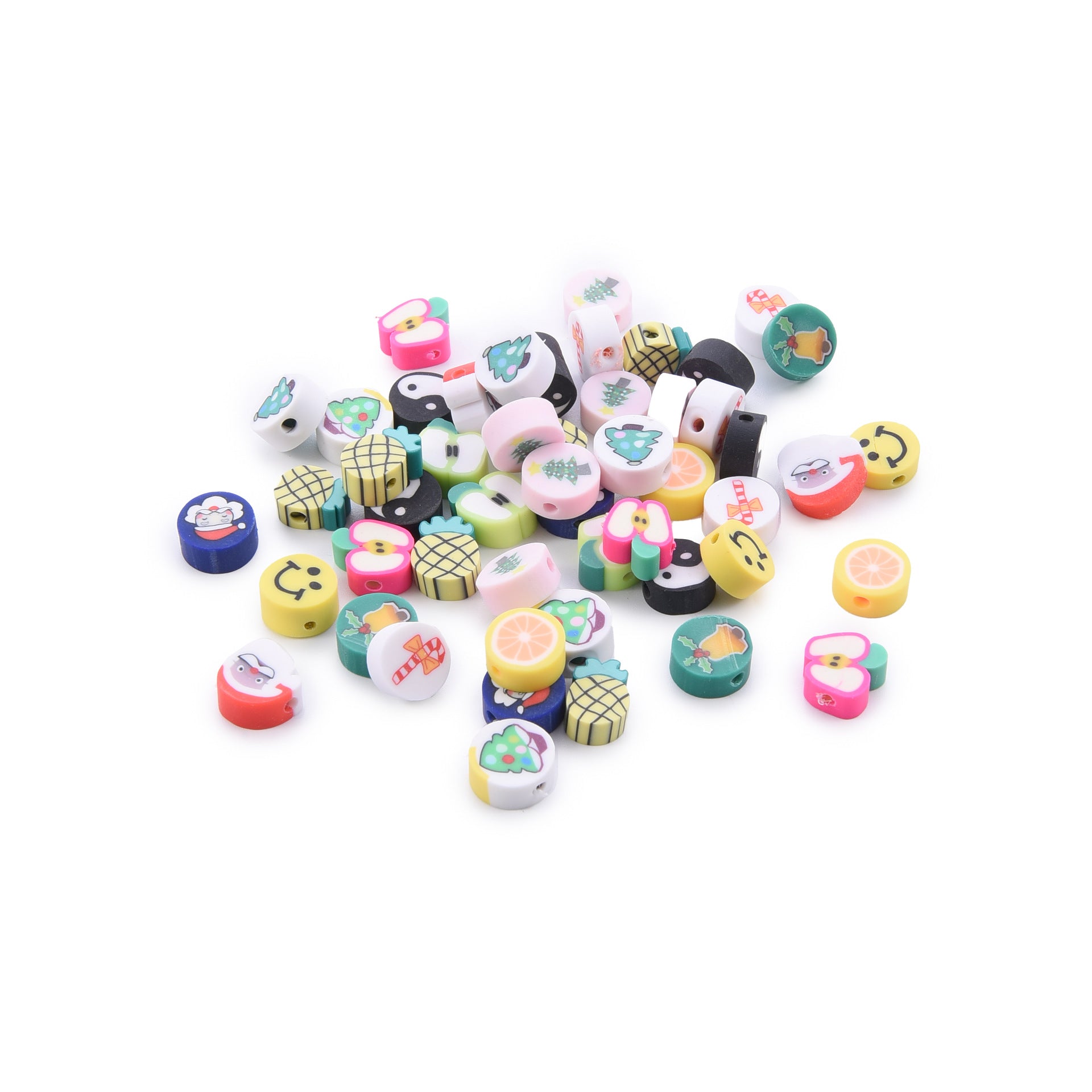 Flat Clay Beads Fruit and Christmas Tree Pattern Polymer 50pcs 5